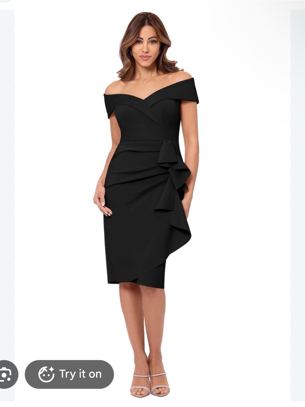 Xscape Black Off-the-Shoulder Ruffle Sheath Dress